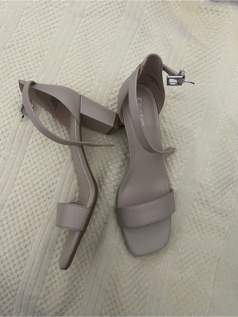 Calvin Klein Nude Block Heel Sandals with Ankle Strap